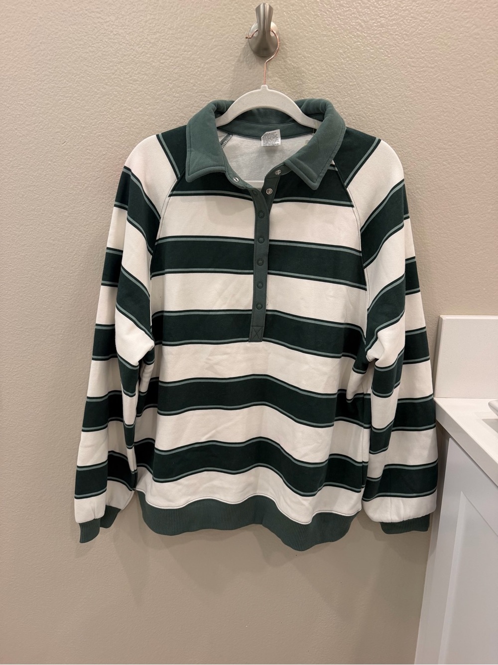 NWT Target all in motion Dark Green and White Striped V-Neck Rugby Pullover